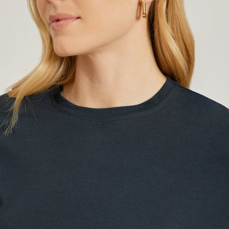 Women wearing Navy Relaxed Crew Marcy Tee