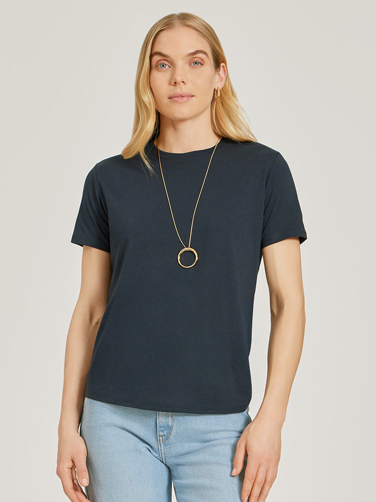 Women wearing White Relaxed Crew Marcy Tee