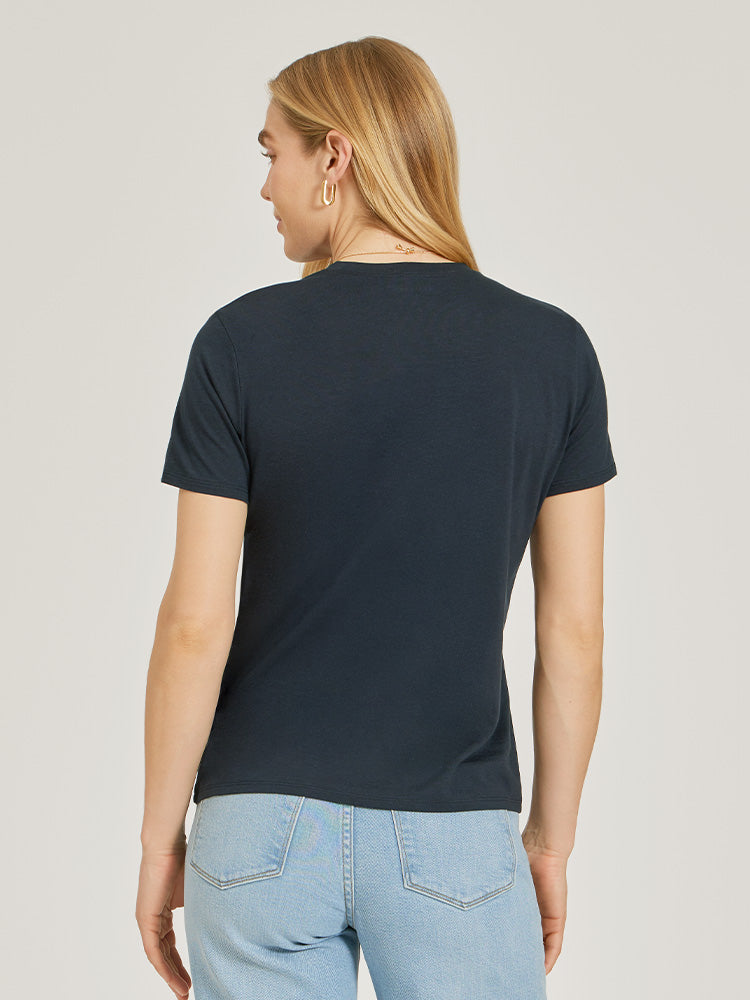 Women wearing Navy Relaxed Crew Marcy Tee