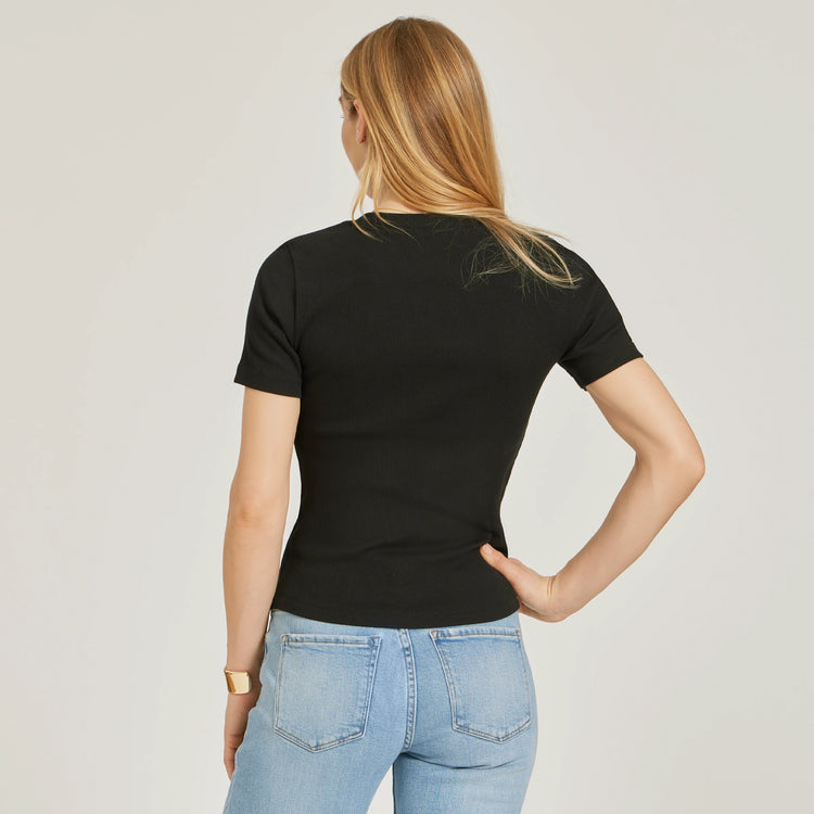 Women wearing Black Rib Scoop Neck Tee