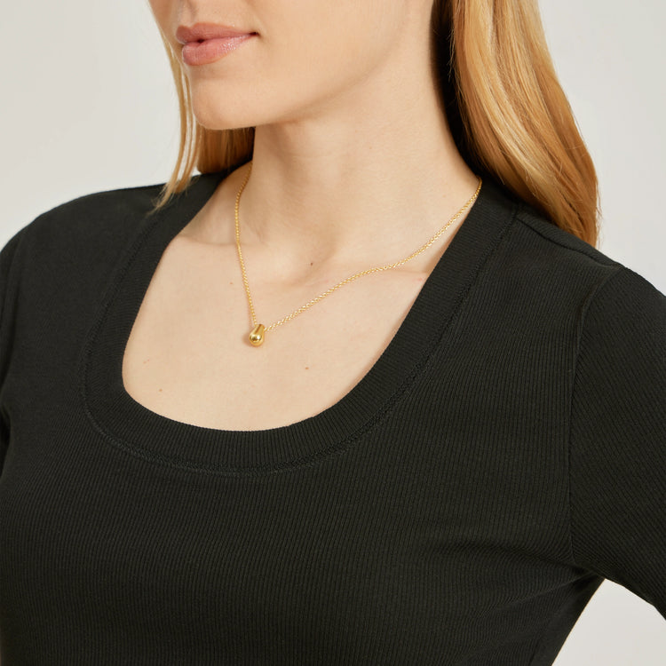 Women wearing Black Rib Scoop Neck Tee