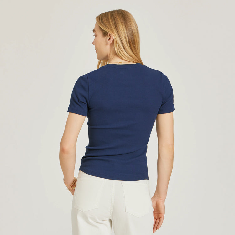 Women wearing Navy Rib Scoop Neck Tee