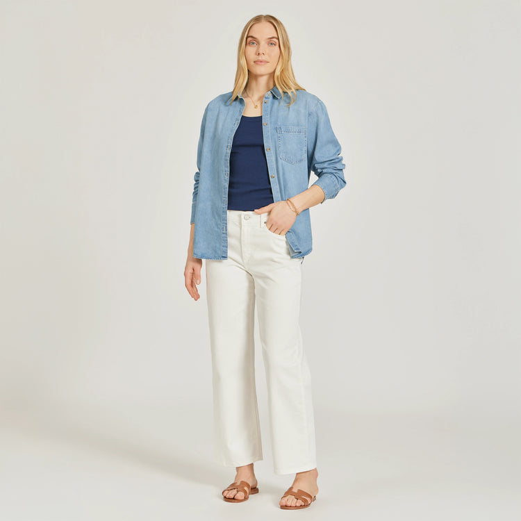 Women wearing Navy Rib Scoop Neck Tee