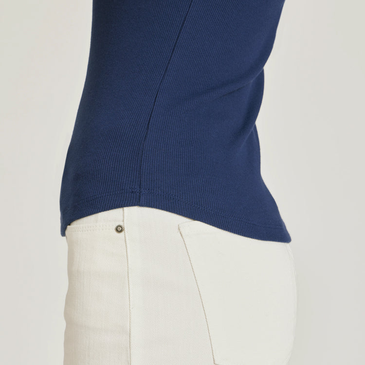 Women wearing Navy Rib Scoop Neck Tee