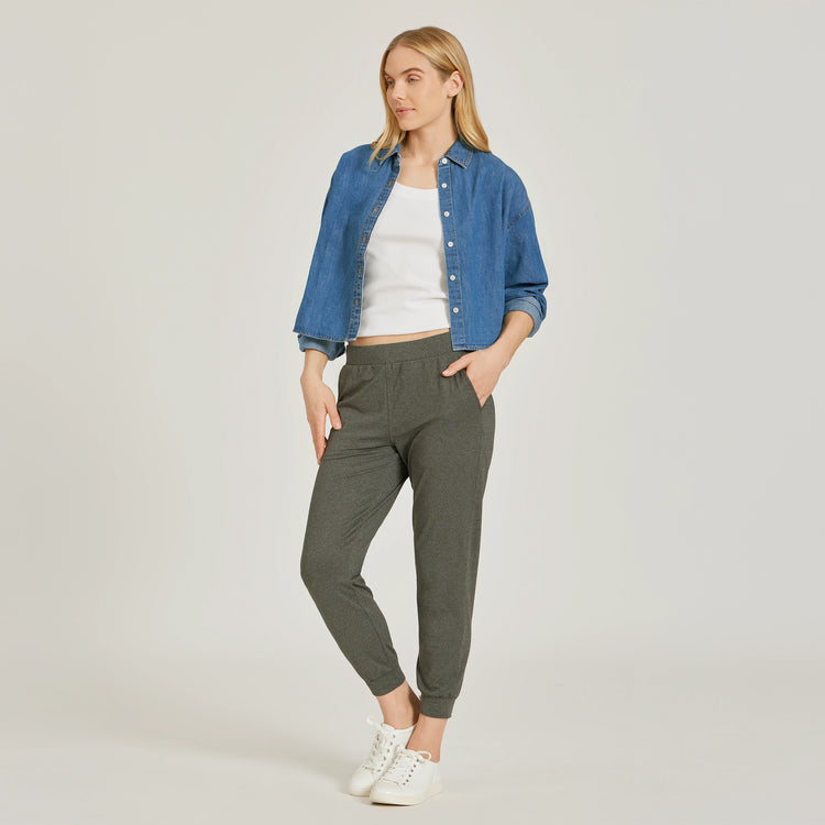 Women wearing White Rib Scoop Neck Tee