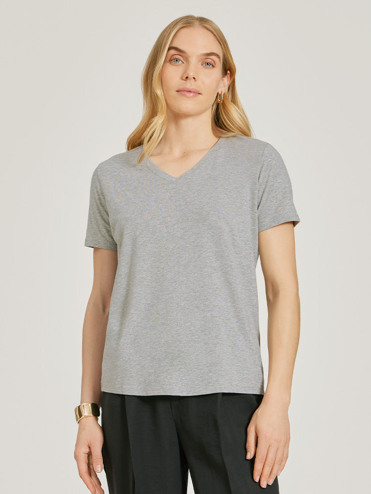 Women wearing White Relaxed V-Neck Marcy Tee