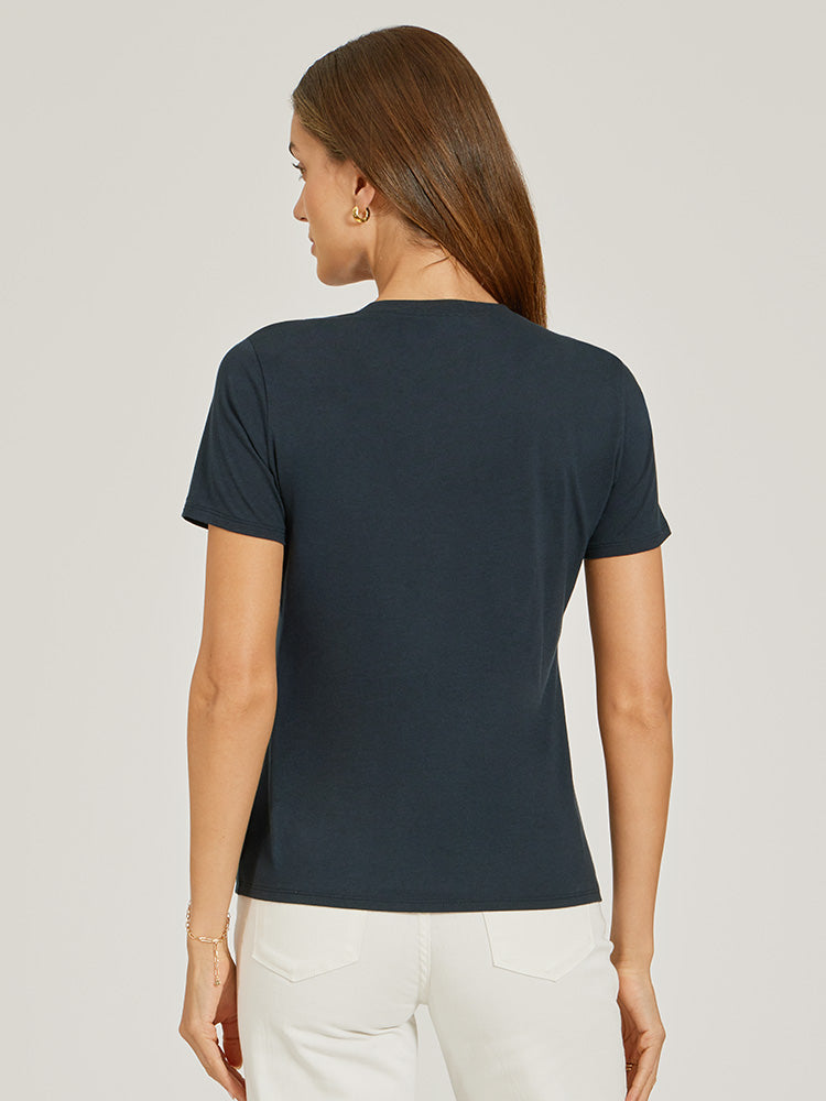 Women wearing Azul marino Relaxed V-Neck Marcy Tee