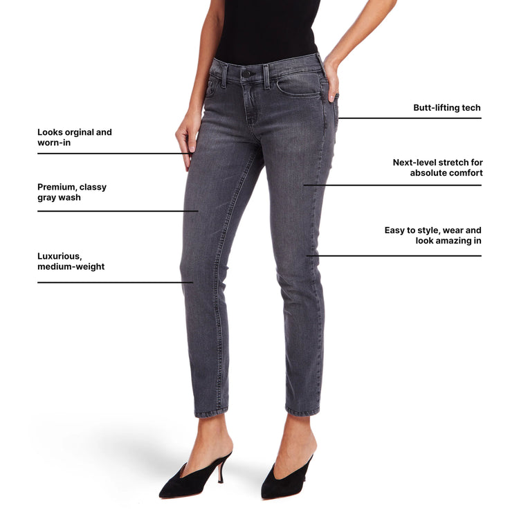 Women wearing Gray Mid Rise Slim Straight Allen Jeans