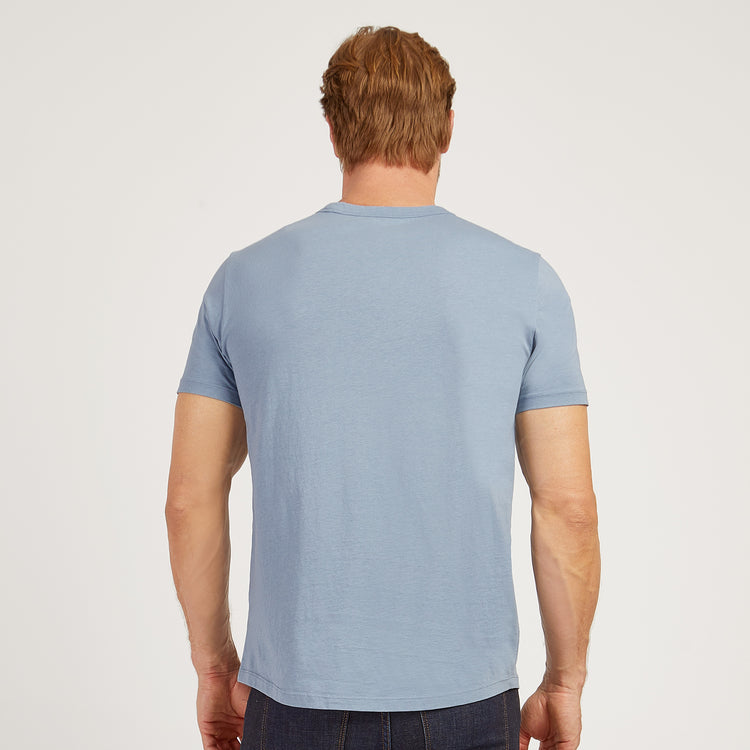 Men wearing California Blue Curved Hem Driggs Tee