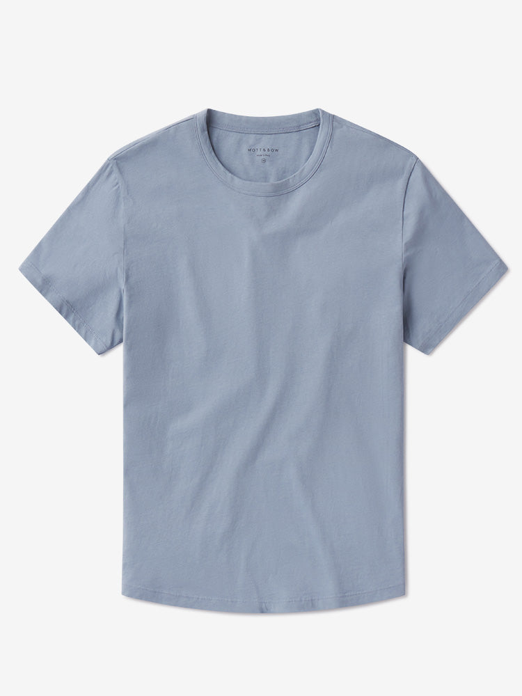 Men wearing California Blue Curved Hem Driggs Tee