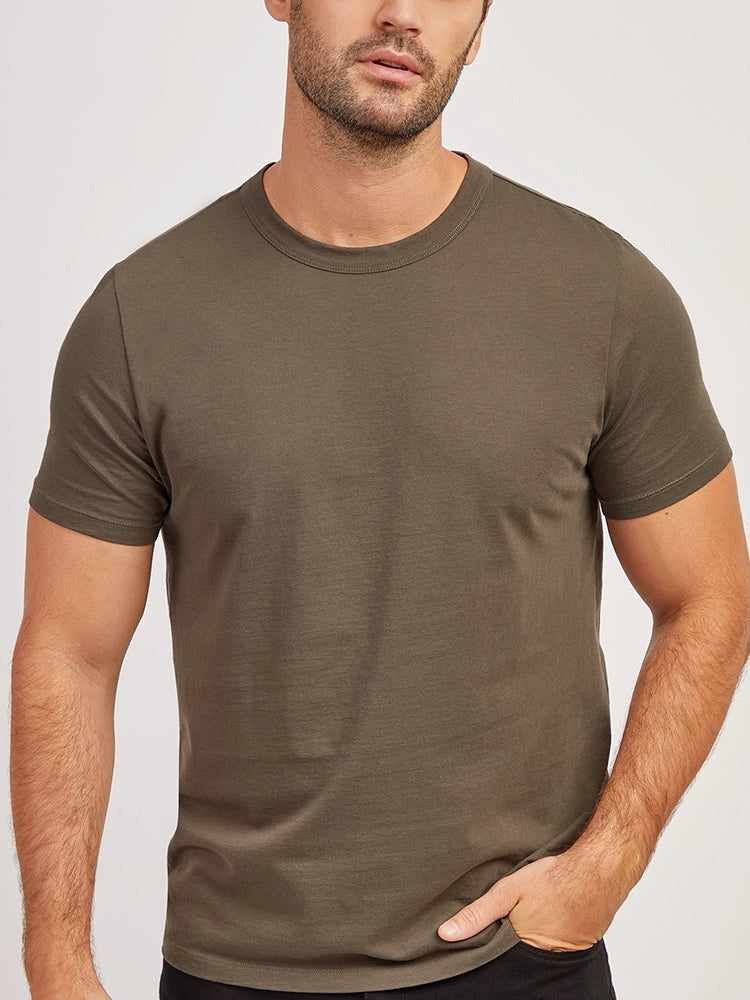 Men wearing Dark Moss Classic Crew Driggs Tee