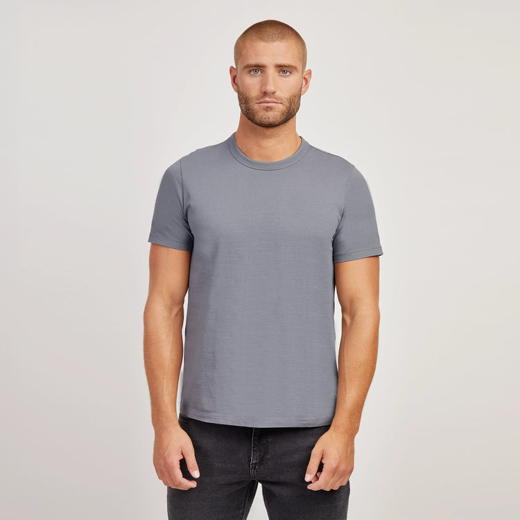 Men wearing Gray Blue Classic Crew Driggs Tee