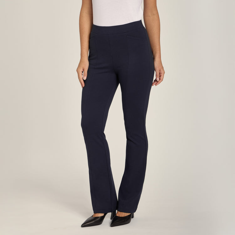 Women wearing Navy Slim Knit Pant