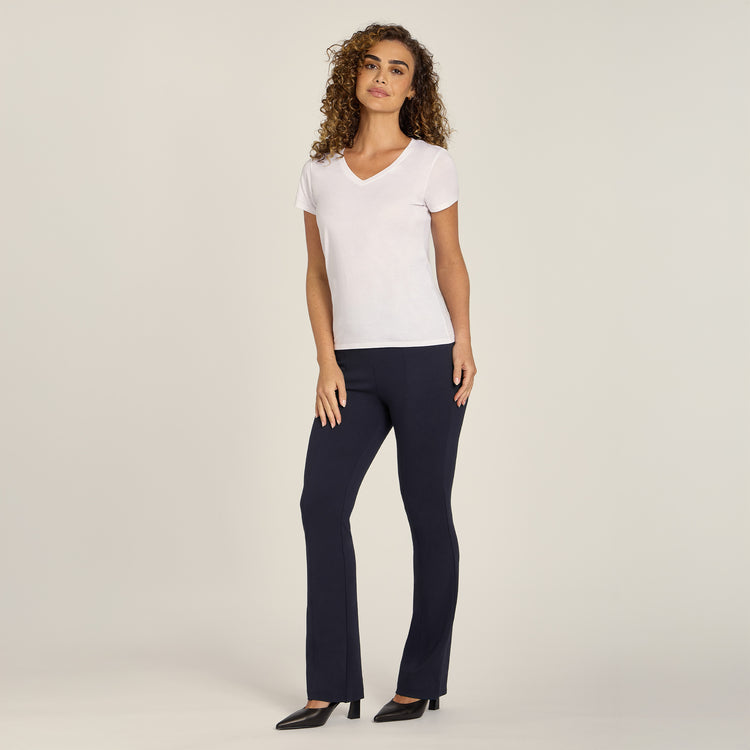Women wearing Navy Slim Knit Pant