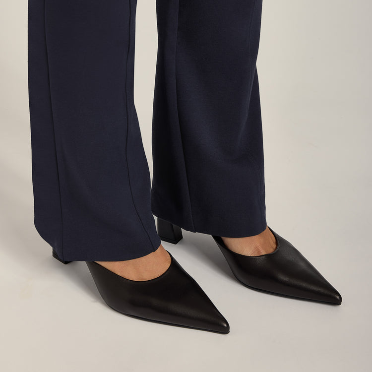 Women wearing Navy Slim Knit Pant