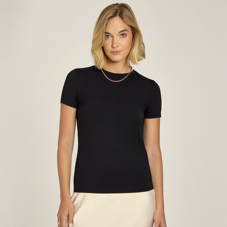 Women wearing Black Second Skin Crew Tee