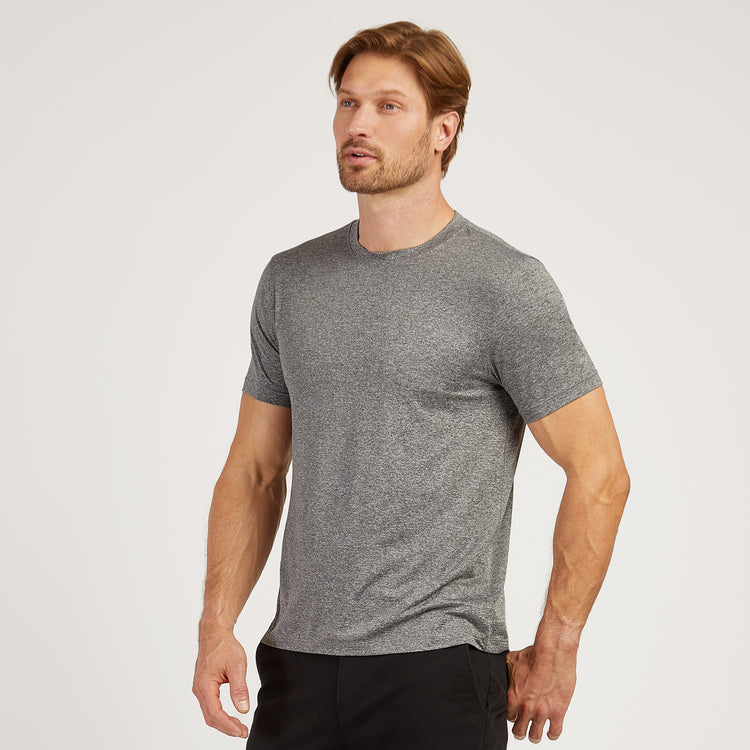 Men wearing Heather Gray Tech Tee