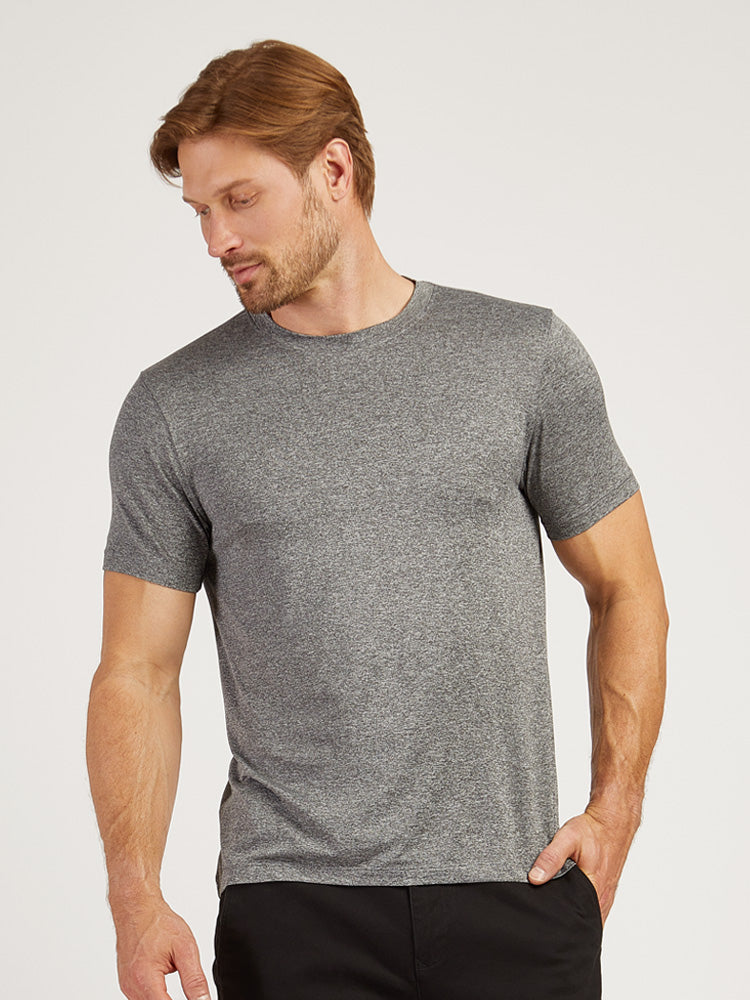 Men wearing Heather Gray Tech Tee