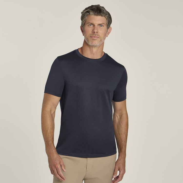 Men wearing Navy Heather Tech Tee