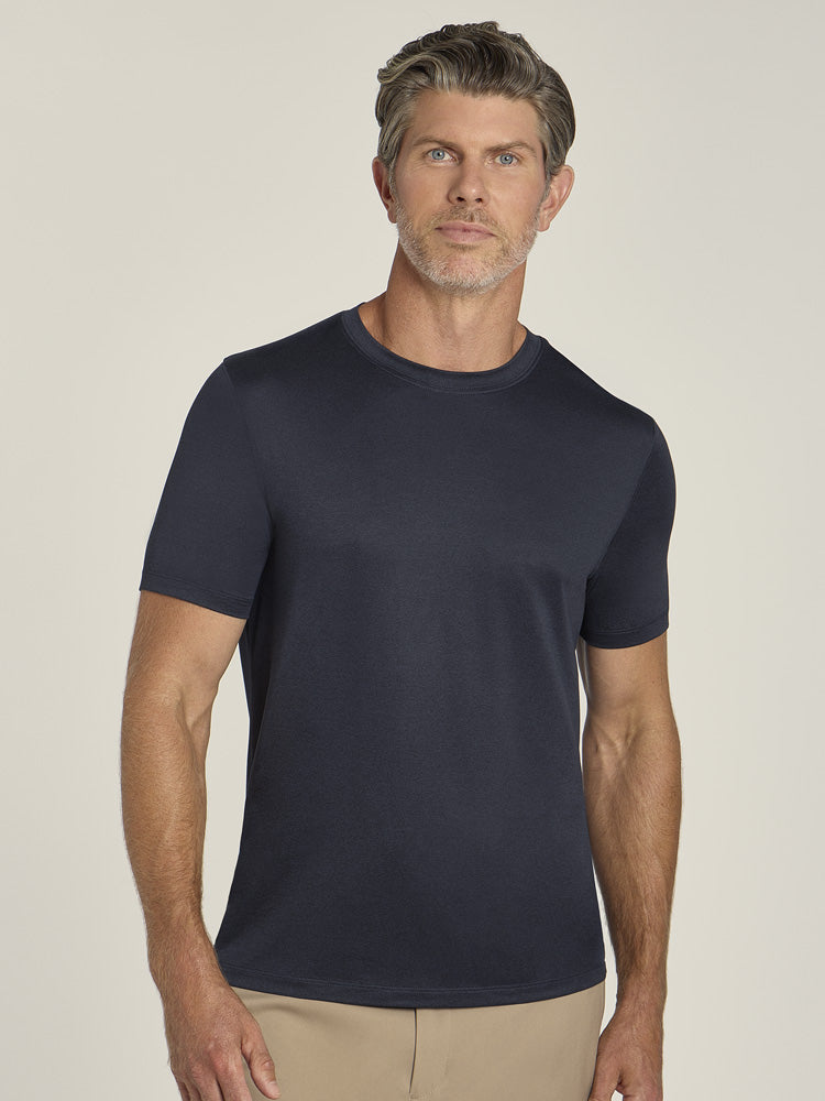Men wearing Navy Heather Tech Tee