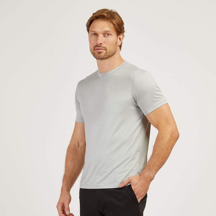 Men wearing Sea Salt Heather Tech Tee