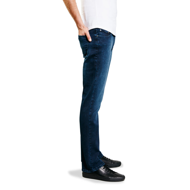 Men wearing Medium/Dark Blue Straight Staple Jeans