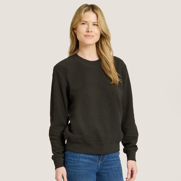Women wearing Faded Black Crew Neck Fleece Sweatshirt