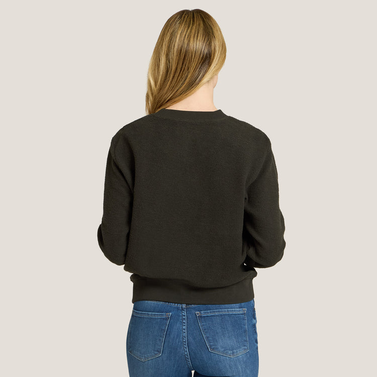 Women wearing Faded Black Crew Neck Fleece Sweatshirt