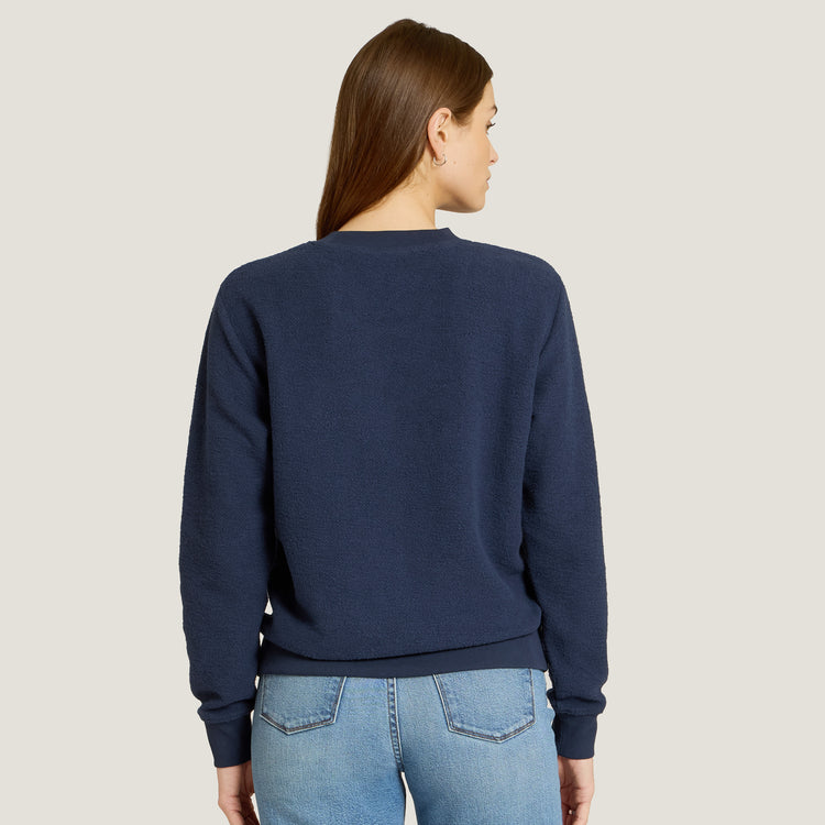 Women wearing Soft Navy Crew Neck Fleece Sweatshirt