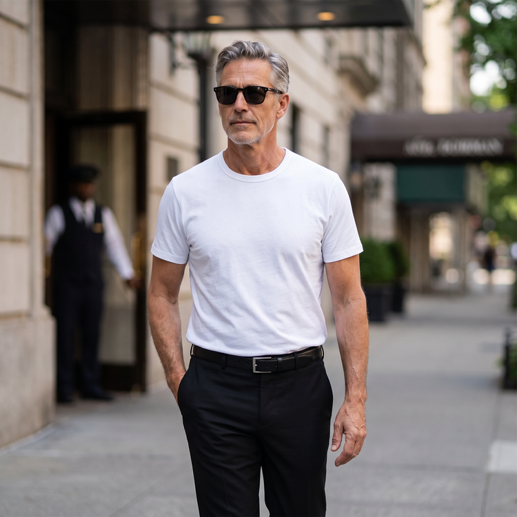 Men wearing Blanc Classic Crew Driggs Tee