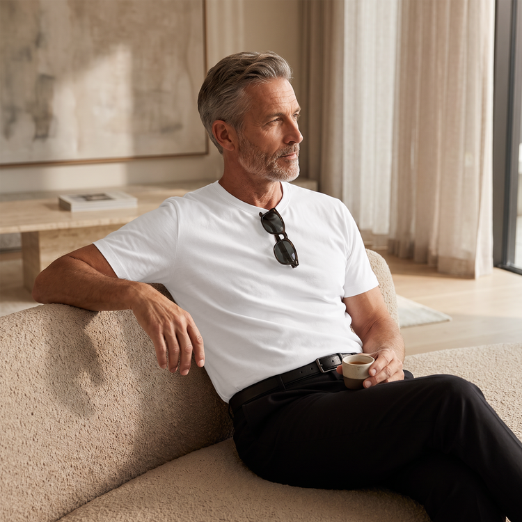 Men wearing Blanc Classic Crew Driggs Tee