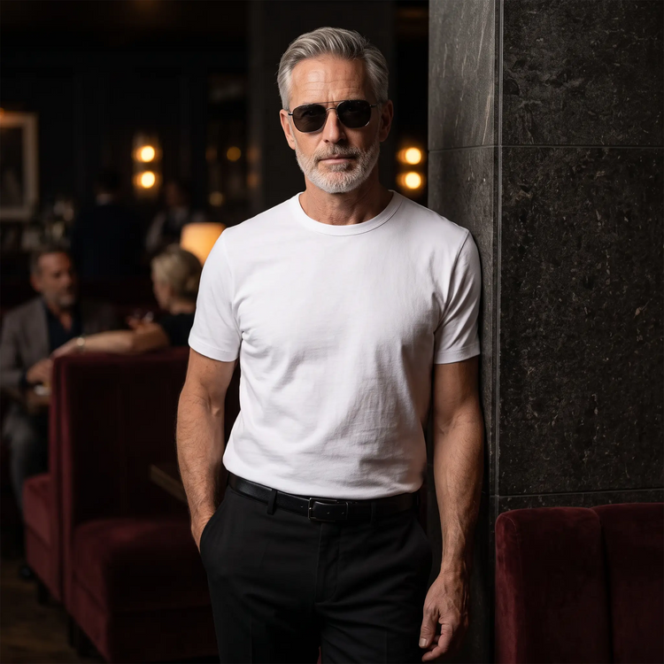 Men wearing Blanc Classic Crew Driggs Tee