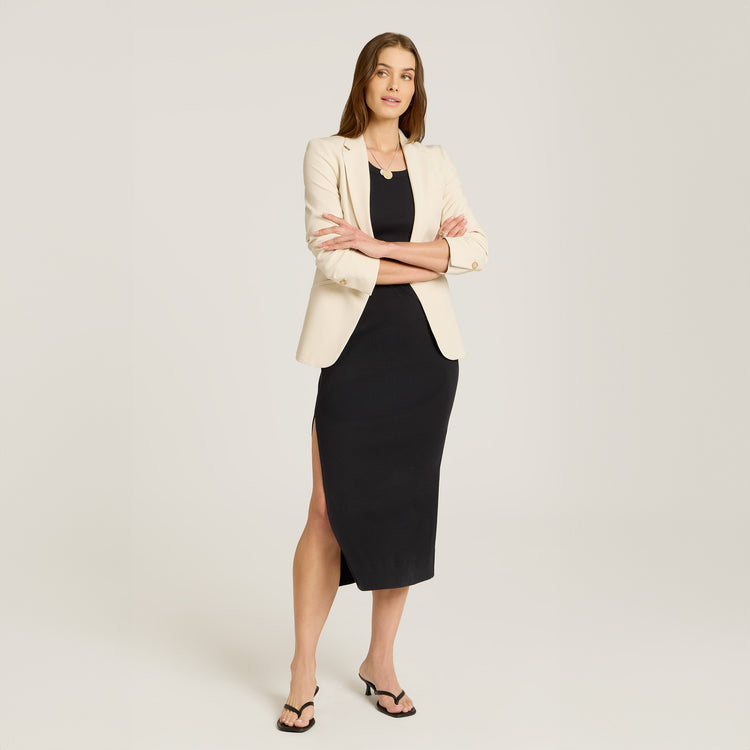 Women wearing Black Rib Tank Dress