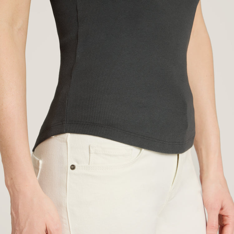 Women wearing Dark Gray Rib Tank