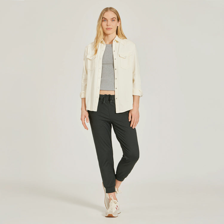 Women wearing gris jaspeado Rib Tank