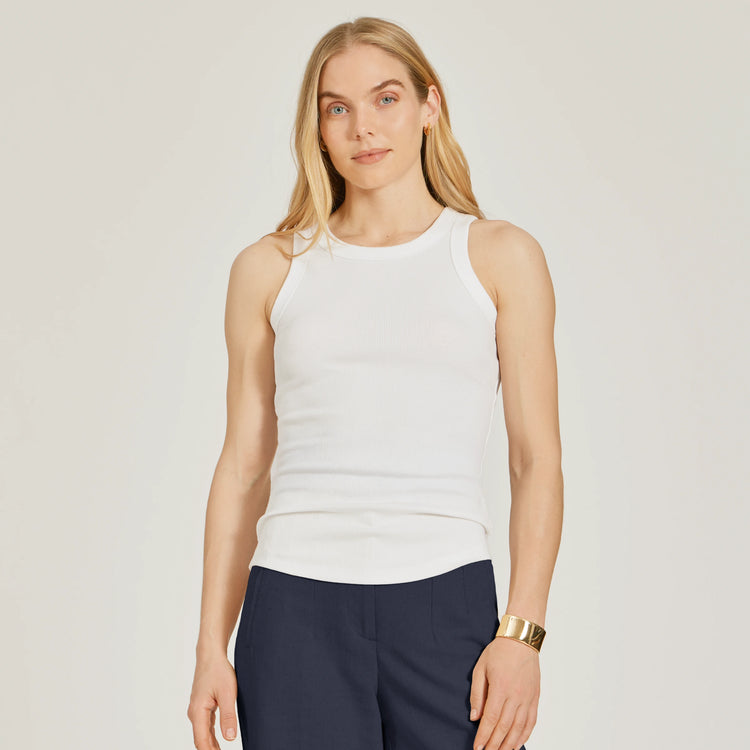 Women wearing White Rib Tank
