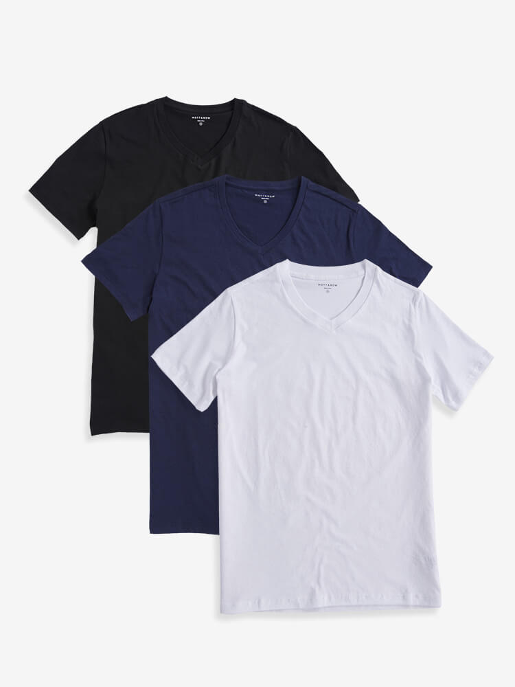 Men wearing Black/Navy/White Classic V-Neck Driggs 3-Pack