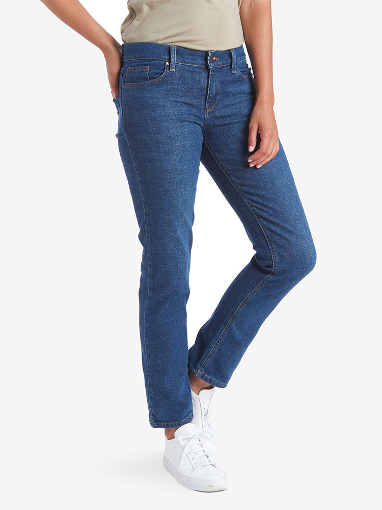 Women wearing Medium/Dark Blue Slim Straight Charlton Jeans