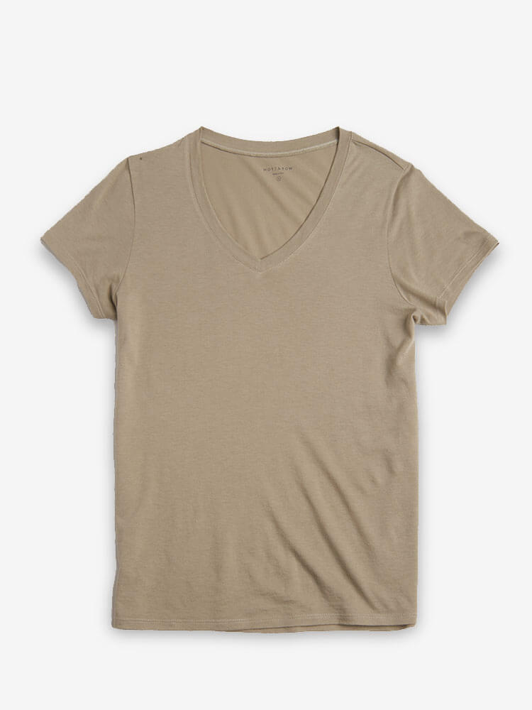 Women wearing Olive Fitted V-Neck Marcy Tee