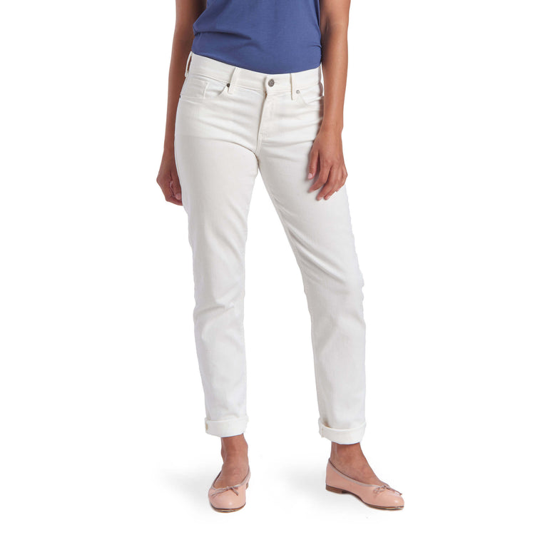Women wearing Bone Mid Rise Slim Straight Mercer Jeans