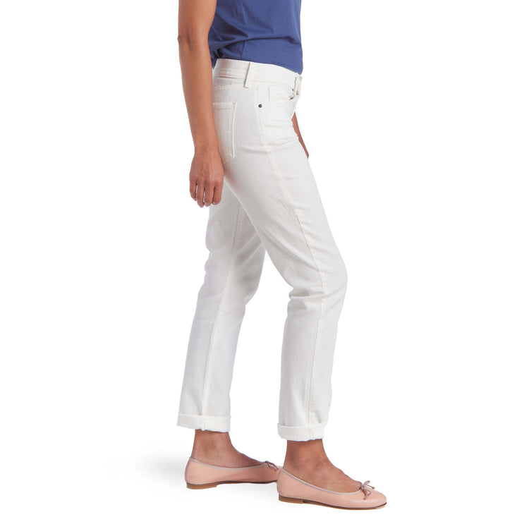 Women wearing Bone Mid Rise Slim Straight Mercer Jeans