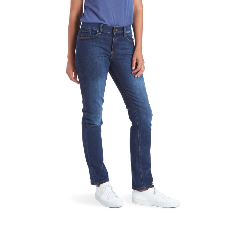 Women wearing Medium/Dark Blue Slim Straight Grand Jeans