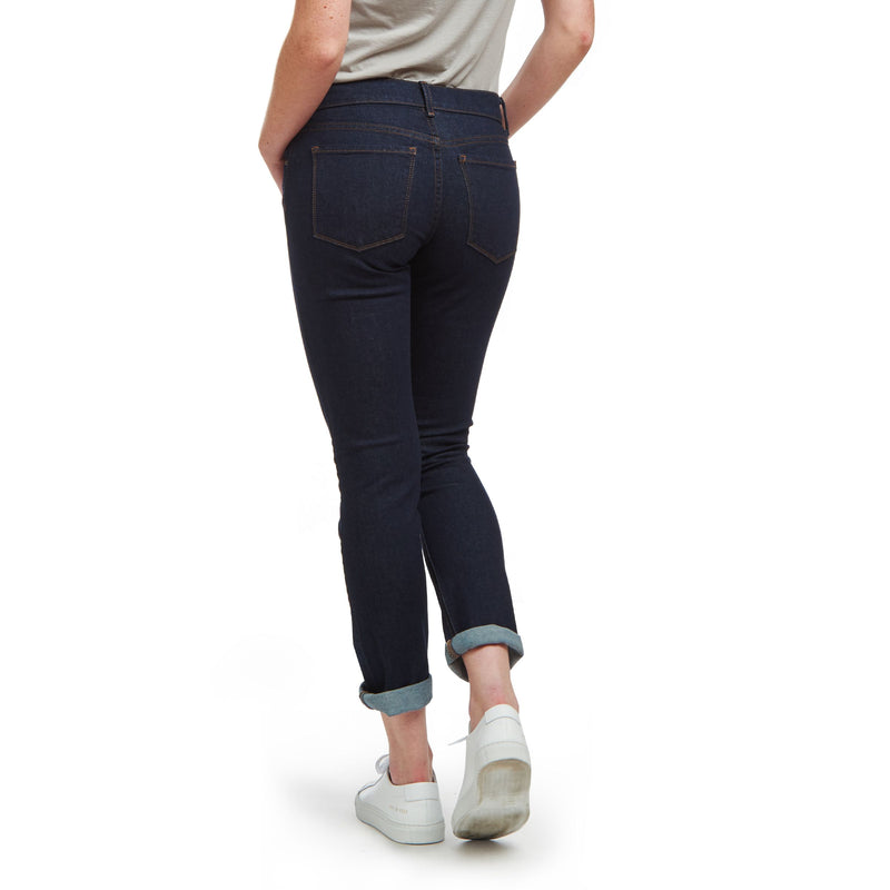 Women wearing Dark Blue Slim Straight Ridge Jeans