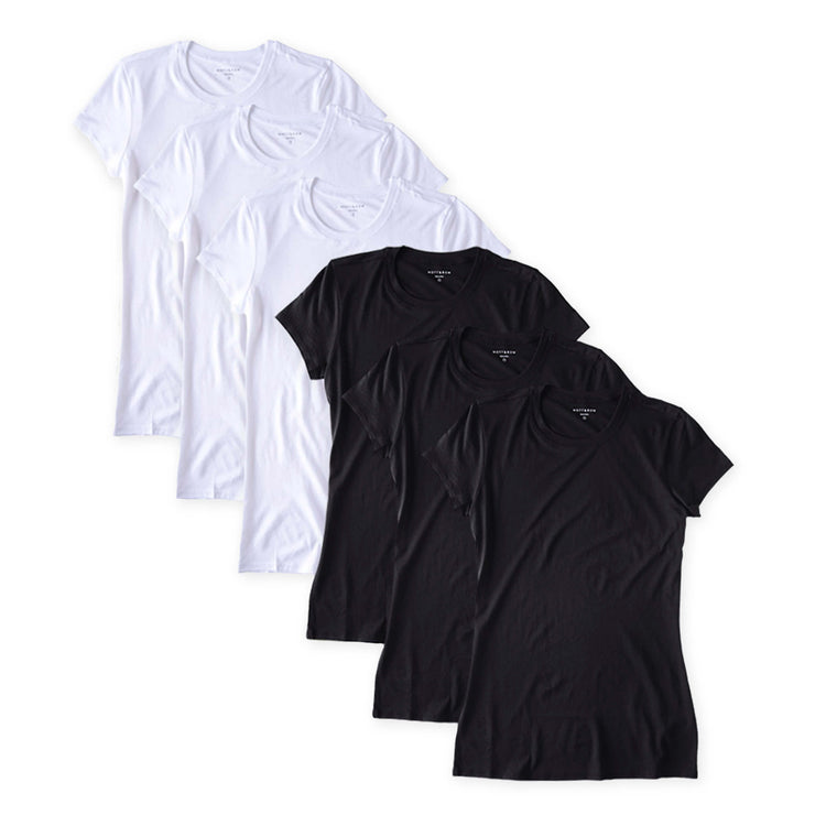 Women wearing White/Black Fitted Crew Marcy 6-Pack