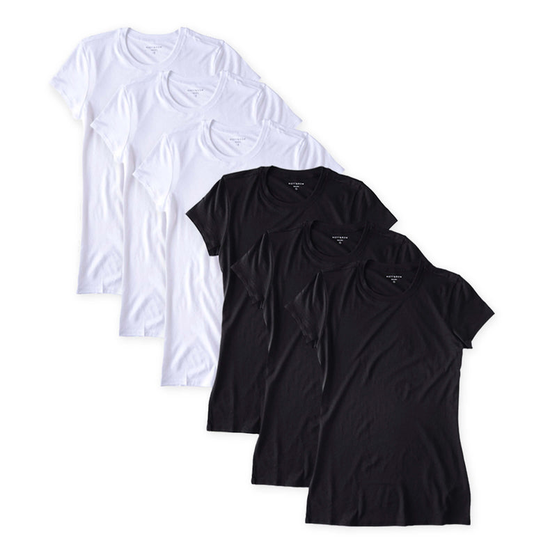Women wearing White/Black Fitted Crew Marcy 6-Pack tees