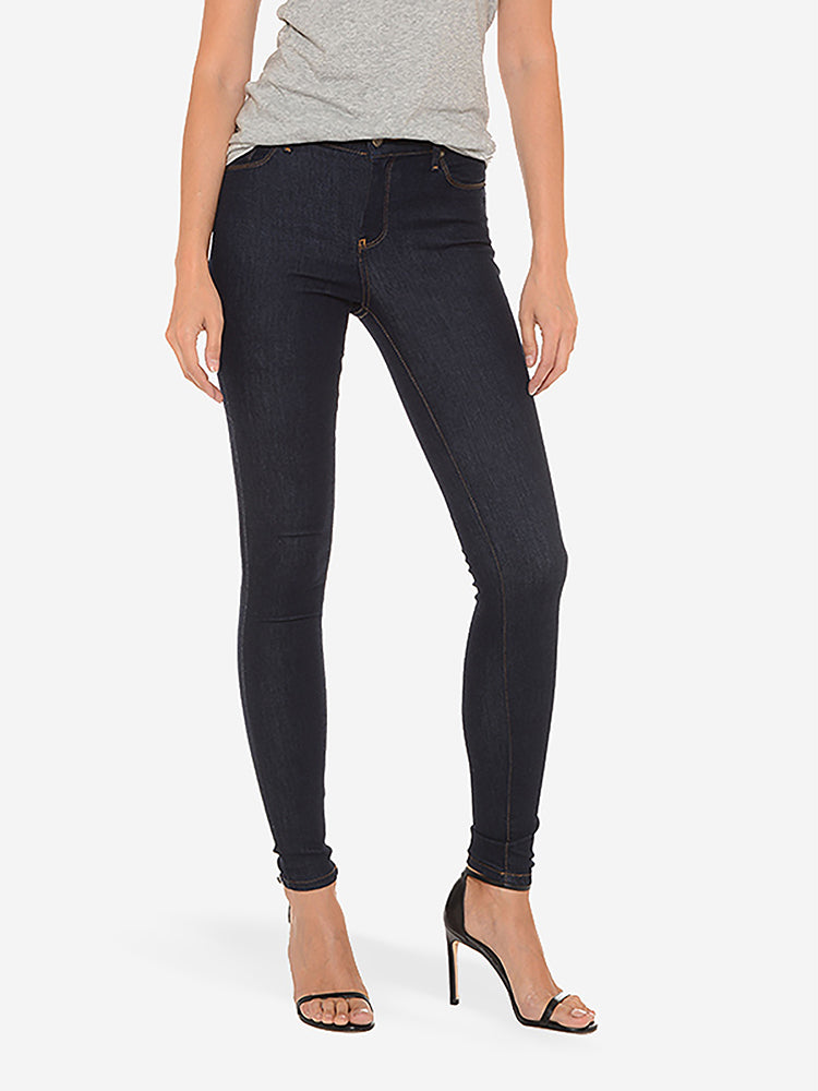 Women wearing Dark Blue Matte High Rise Skinny Grove Jeans