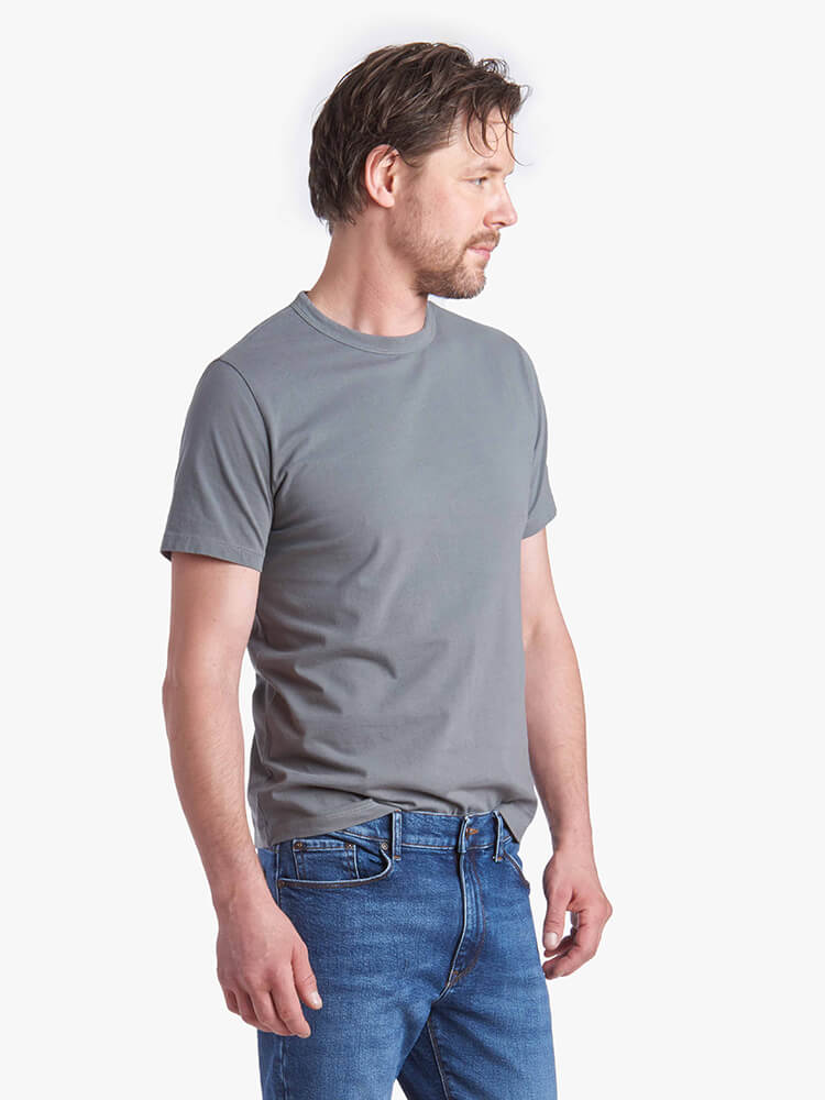 Men wearing Gray Blue Classic Crew Driggs Tee
