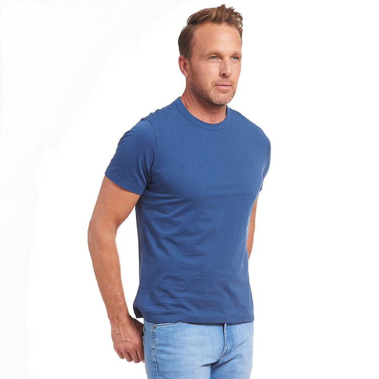 Men wearing Baltic Blue Classic Crew Driggs Tee