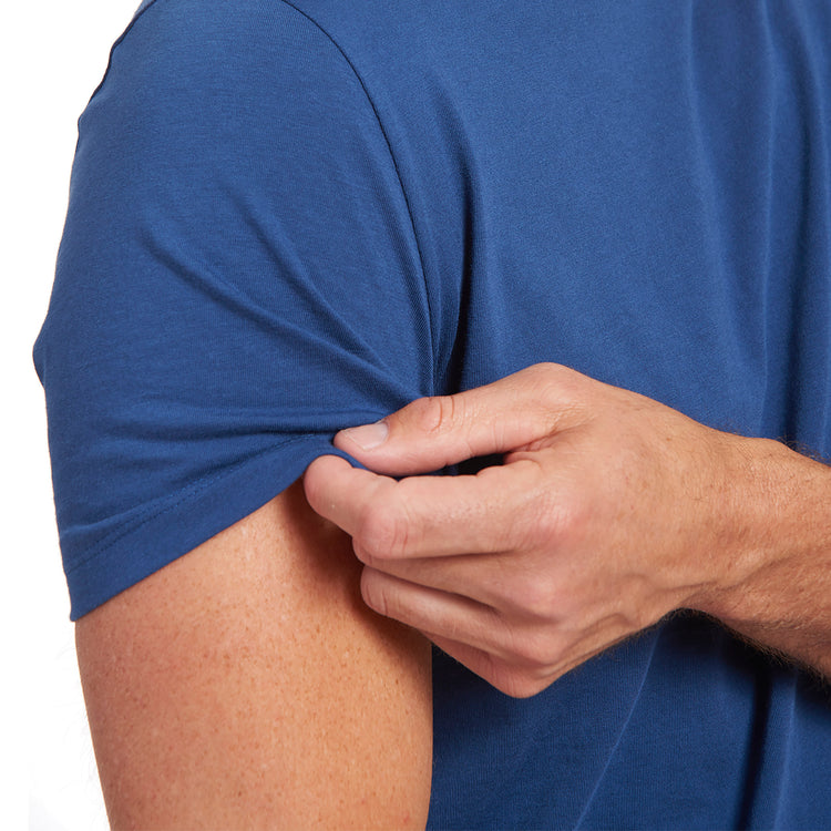 Men wearing Baltic Blue Classic Crew Driggs Tee