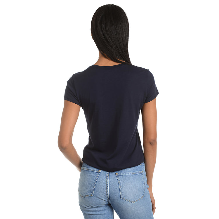 Women wearing Navy Fitted Crew Marcy Tee